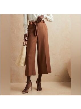 Banana Republic Rowan Wide-Leg Crop Dress Pants Women’s 10 Brown Herringbone